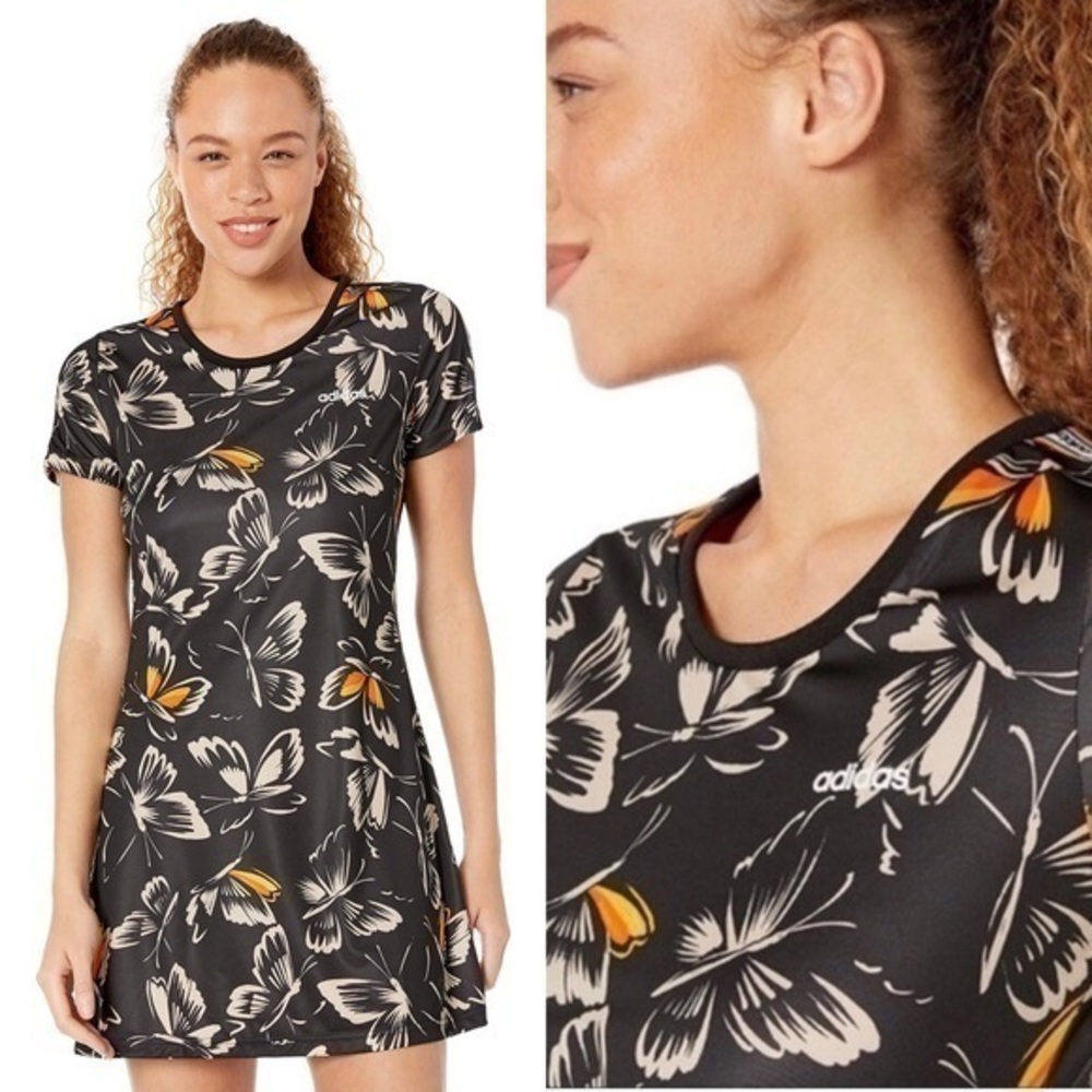 adidas x Farm Rio Black Butterfly Print Dress Size XS Brazilcore Athleisure Boho - Picture 13 of 14